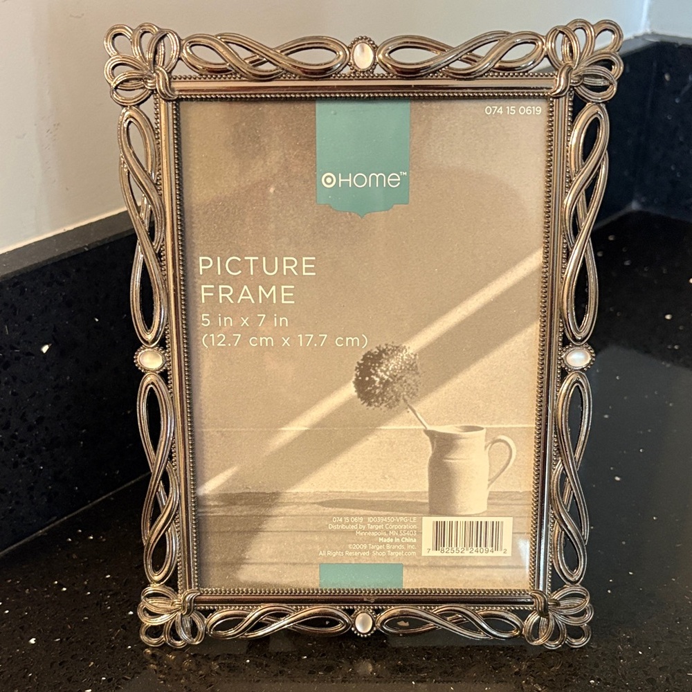*Silver Scroll Beaded Moonstone Art Deco Nouveau Picture Frame w Glass Bridal